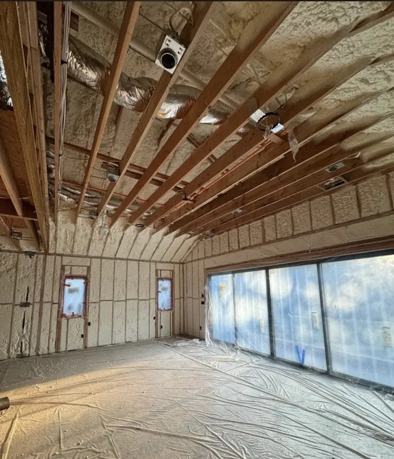 Interior walls and ceiling insulated with spray foam during new construction in Pickerington